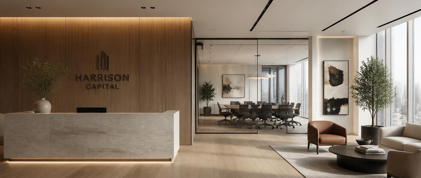 Modernes Bankbüro mit Holzelementen und Tageslicht